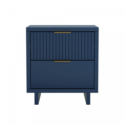 Elara Contemporary 18" Solid Wood Nightstand in Midnight Blue (2-Drawer) | Table de nuit contemporaine Elara 18" en bois massif bleu minuit (2 tiroirs)