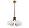 Luminaire suspendu Amanda de Dainolite en verre blanc opale, avec fini laiton vieilli et 6 ampoules