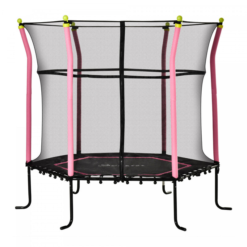 Trampoline Enfant 185 Cm - Structure Acier Galvanisé - Filet Sécurité - Charge 150 Kg - Rose
