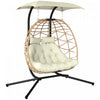 Outsunny Chaise Suspendue Double Œuf avec Auvent, Chaise Balancelle Pliable, Beige