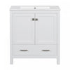 Erica Meuble-lavabo De Salle De Bain 30\" En Bois Massif Avec Lavabo Simple En Ceramique, Portes A Fermeture Douce Et Rangement Multifonctionnel - Blanc