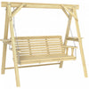 Outsunny Balancelle 3 Places avec Support et Tables Laterales, Bois Naturel