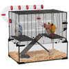 Pawhut Cage Pour Hamster, Maison Pour Petits Animaux Avec Fond En Verre Profond, Systeme De Tunnel, Rampes, Plates-formes, Cabane, Roue D'exercice, Bouteille D'eau, 24\" X 16\" X 22\"