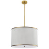 Luminaire suspendu Prudy de Dainolite avec abat-jour plissé blanc, fini laiton vieilli et 4 ampoules