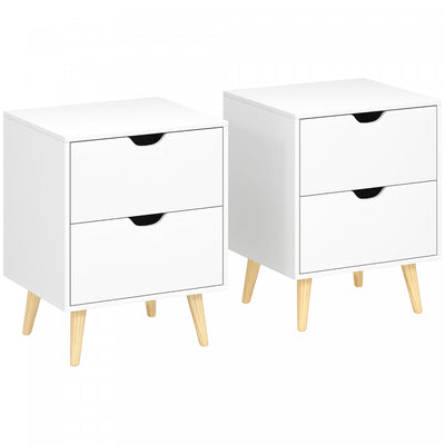 Modern Nightstand Set of 2, Bedside Table with 2 Drawers and Wood Legs