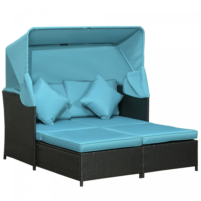 Outsunny Chaise Longue Exterieure Double Avec Auvent Et Coussins, Vert