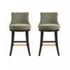 Tabouret de bar moderne Lucia en bois et tissu chenille vert feuille - Lot de 2