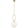 Luminaire suspendu Simone de Dainolite en verre blanc opale, avec laiton vieilli et 1 ampoule