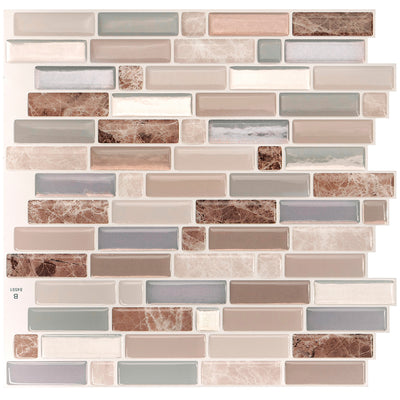Smart Tiles Peel and Stick 4-Sheet 10 x 9 Backsplash - Crescendo Terra|Dosseret Smart Tiles peler et coller 9 x 9, 4 feuilles - Crescendo Terra