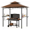 Costway 8’ X 5’ Grill Gazebo Avec 2 Etageres 7 Crochets Cadre En Metal Soft Top Brun