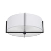 Plafonnier semi-affleuré Preston de Dainolite avec abat-jour blanc, fini noir mat et 3 ampoules