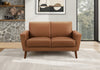 Causeuse Rembourre, 58\" L, Aspect Cuir Marron, Pieds En Bois De Noyer, Mid-Century