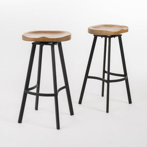 Lot De 2 Tabourets De Bar Pivotants Larry Avec Siège Rotatif À 360°- Finition Bois Naturel Vieilli