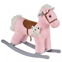 Qaba Cheval A Bascule En Peluche Pour Enfants Avec Ours, Chaise Pour Enfants Avec Peluches Douces Et