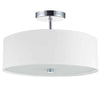 Plafonnier semi-affleuré Everly de Dainolite avec abat-jour blanc, fini chromé poli et 3 ampoules