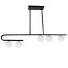Luminaire suspendu horizontal Atlas de Dainolite en verre blanc, avec fini noir mat et 5 ampoules