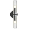 Applique murale Wand de Dainolite en verre givré, avec fini noir mat et 2 ampoules