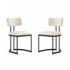 Chaise laterale contemporaine moderne Juno en cuir vegetalien et metal, creme - Lot de 2