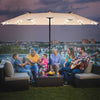 Costway Parasol de marche double-face solaire LED 15Ft Patio avec manivelle pied Beige