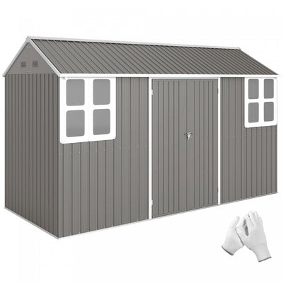 Outsunny 12' x 5.5' Metal Garden Storage Shed with Lockable Door, Grey