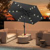 Parasol solaire Costway 7,5 ft avec lumieres LED, inclinaison par bouton-poussoir, manivelle, gris
