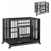 Pawhut Cage Pour Chien Robuste De 37\" Avec Roulettes Pour Chiens De Taille Moyenne Et Grande, Cage Pliable Avec Double Porte, Deux Verrous Anti-evasion, Plateau Amovible, Dessus Ouvrant, Noir