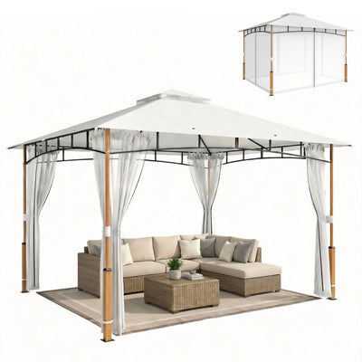 Outsunny 10' x 12' Patio Gazebo, Double Roof Gazebo Canopy Shelter, Cream