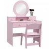 Qaba Ensembles De Vanite Pour Enfants 2 Pcs, Coiffeuse Pour Enfants, Rose