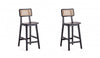 Tabouret de comptoir industriel chic Versailles avec dossier en cannage, bois noir et naturel - Lot de 2