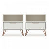 Table de nuit Rockefeller Mid-Century Modern 20\" en blanc casse (1 tiroir) - Lot de 2