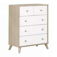 Commode verticale de rangement Yodi à 5 tiroirs - orme naturel et blanc