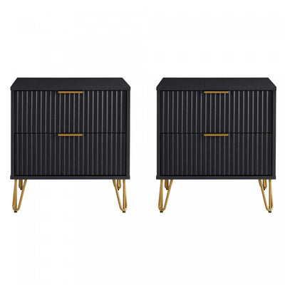 Dumbo Modern 20" Fluted Nightstand in Black (2-Drawer) - Set of 2 | Table de nuit moderne Dumbo 20" a cannelures en noir (2 tiroirs) - Lot de 2