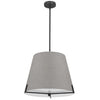 Luminaire suspendu Preston de Dainolite de 19 po de diamètre avec abat-jour en tissu gris, fini noir mat et 4 ampoules
