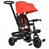 Qaba Tricycle Enfants Evolutif 4 En 1 Canne Telescopique Amovible Et Pare-soleil Pliable Demontable Angle Du Dossier Reglable Siege Pivotant Sac Et Paniers Integres Metal 44\" X 20.5\" X 38.5\" Rouge