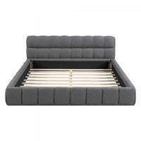 Lit plateforme rembourre Jessica avec tissu en lin confortable et cadre robuste, taille Queen, gris