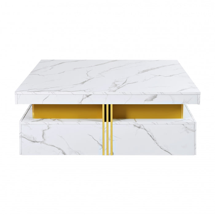 Table Basse Carree Marcia De 43,3\" En Bois Composite Avec Tiroirs De Rangement, Blanche