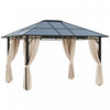 Outsunny Pavillon De Jardin Tonnelle Rigide Dim. 12'l X 9.75'l X 8.75'h Rideaux Lateraux Anti-uv Beige Acier Noir Polycarbonate