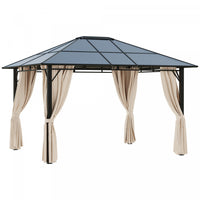 Outsunny Pavillon De Jardin Tonnelle Rigide Dim. 12'l X 9.75'l X 8.75'h Rideaux Lateraux Anti-uv Bei