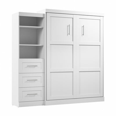Bestar Pur Queen Murphy Bed and Shelving Unit with Drawers 90-Inch Wall Bed|Grand lit escamotable mural Pur de Bestar de 90 po avec tablettes et tiroirs