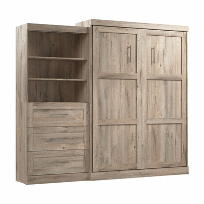 Bestar Pur Queen Murphy Bed and Shelving Unit with Drawers 101-Inch Wall Bed - Rustic Brown|Grand lit escamotable mural Pur de Bestar de 101 po avec tablettes et tiroirs - brun rustique