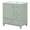Emma Meuble-lavabo en bois massif de 30\" avec vasque en ceramique et porte a fermeture douce, Vert