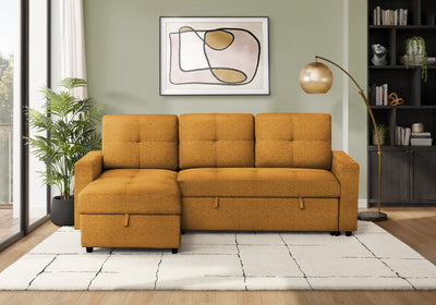 Sleeper Sofa, 90" Length, Convertible Sofa Bed, Storage Chaise, Orange Fabric Sleeper Sofa | Canape Lit, 90" Longueur, Canape-Lit Convertible, Chaise De Rangement, Tissu Orange