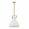 Luminaire suspendu de Dainolite avec abat-jour en métal blanc mat, fini laiton vieilli et 1 ampoule incandescente
