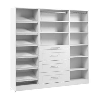 Bestar Florence 85" Modular Reach-In/Walk-In Closet System with Drawers and Shoe Shelves Shaker Style - White|Système de garde-robe et pièce-penderie modulaire Florence de Bestar de 85 po avec tiroirs et tablettes pour chaussures de style Shaker - blanc