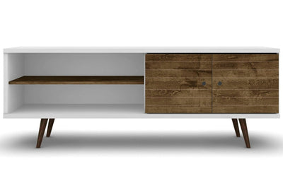 Manhattan Comfort Liberty 62.99" Mid-Century Modern TV Stand with 3 Shelves & 2 Doors - White & Brown|Meuble pour téléviseur Liberty de Manhattan Comfort de 62,99 po de style moderne du milieu du 20e siècle avec 3 tablettes et 2 portes - blanc et brun