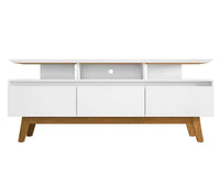 Meuble pour téléviseur Yonkers de Manhattan Comfort de 70,86 po avec pattes en bois massif et 6 compartiments de rangement multimédia - blanc