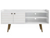 Meuble pour téléviseur Bogart de Manhattan Comfort de 53,54 po de style moderne du milieu du 20e siècle - blanc et naturel