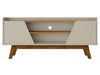 Meuble pour téléviseur Marcus de Manhattan Comfort de 53,14 po de style moderne du milieu du 20e siècle avec pattes en bois massif - greige et naturel