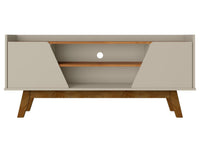 Meuble pour téléviseur Marcus de Manhattan Comfort de 53,14 po de style moderne du milieu du 20e siècle avec pattes en bois massif - greige et naturel