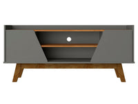 Meuble pour téléviseur Marcus de Manhattan Comfort de 53,14 po de style moderne du milieu du 20e siècle avec pattes en bois massif - gris et naturel